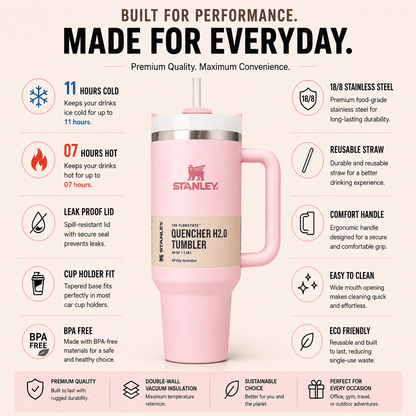 Stanley Adventure Quencher 40oz Tumbler - Baby Pink | Insulated Tumbler | Billara