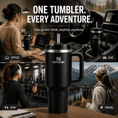 Black Stanley Adventure Quencher 40oz Tumbler for Office Gym Travel and Daily Use