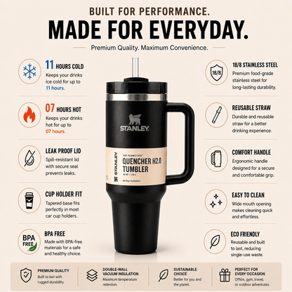 Premium Black Stanley Adventure Quencher 40oz Tumbler Features and Benefits